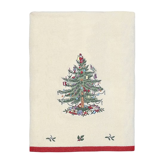 Spode Christmas Tree Embroidered Holiday Bath and Hand Towel