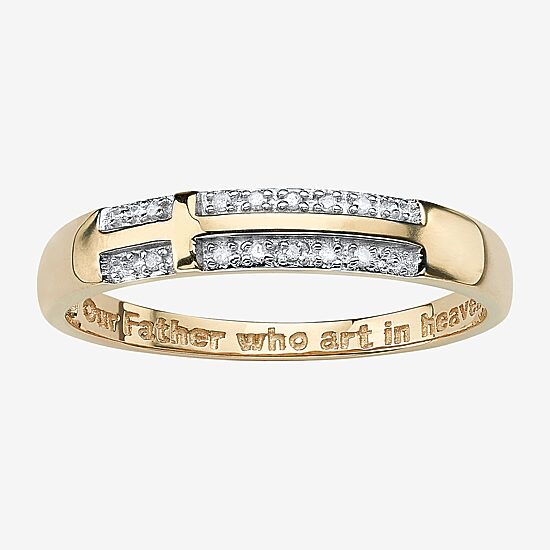 Sideways Mens Diamond Accent Natural White Diamond 10K Gold Cross Fashion Ring