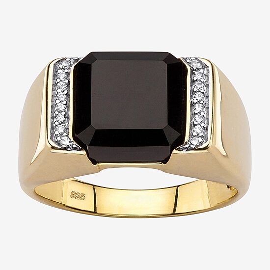 Mens Genuine Black Onyx 18K Gold Over Silver Fashion Ring