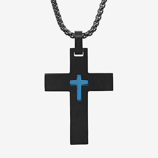 Steeltime Mens Stainless Steel Cross Hypoallergenic 24 Inch Pendant Necklace