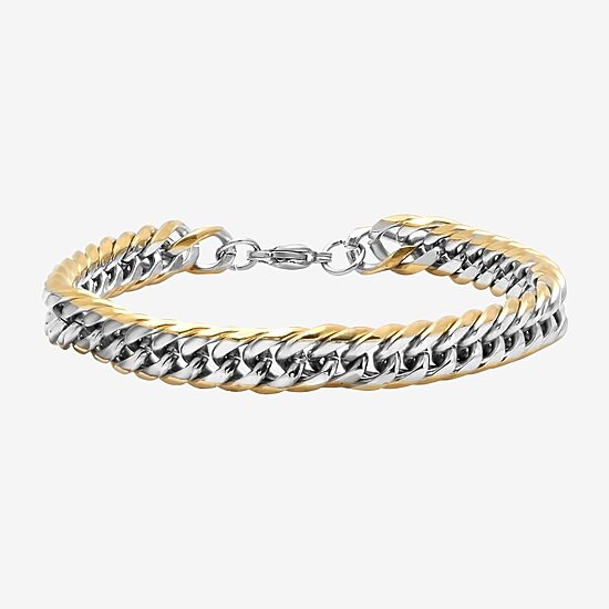 Steeltime Mens 18K Gold Over Stainless Steel Solid Hypoallergenic 8 1/2 Inch Link Bracelet