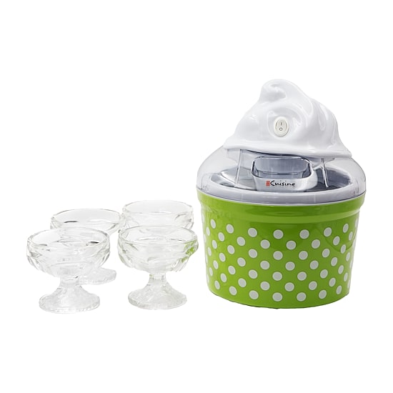 Euro Cuisine Automatic Ice Cream Gelato Sorbet & Frozen Yogurt Maker with 4 Glass Ice Cream Cup