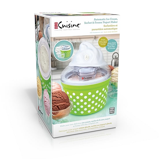 Euro Cuisine Automatic Ice Cream Gelato Sorbet & Frozen Yogurt Maker with 4 Glass Ice Cream Cup