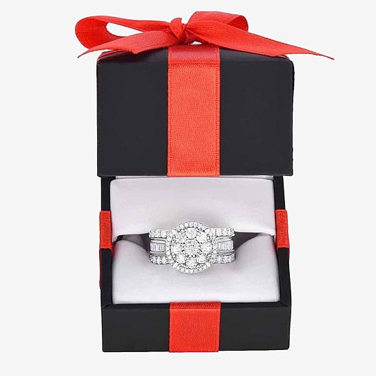 Round 2 CT.T.W. Natural Diamond Side Stone Halo Engagement Ring in White or Yellow 10K or 14K Gold