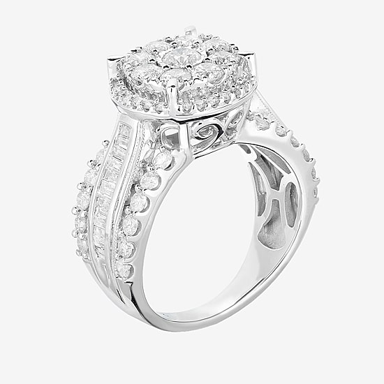 Round 2 CT.T.W. Natural Diamond Side Stone Halo Engagement Ring in White or Yellow 10K or 14K Gold
