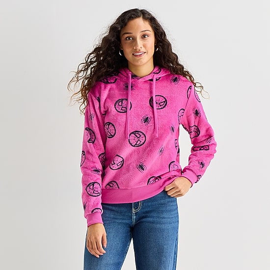 Spiderman Fleece Hoodie Womens Juniors Long Sleeve Spiderman Fleece Hoodie