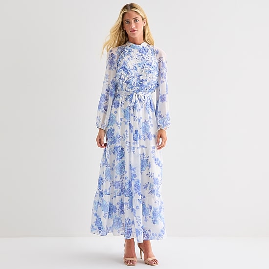 Melonie T Womens Mock Neck Long Sleeve Raglan Maxi Dress