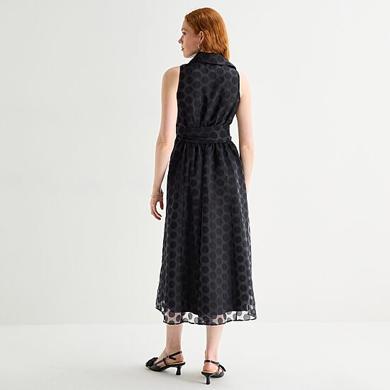 52seven Womens Sleeveless Midi Dots Shirt Dress
