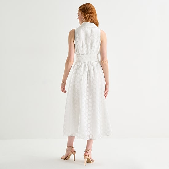 52seven Womens Sleeveless Midi Dots Shirt Dress