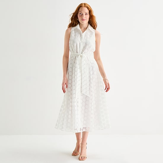 52seven Womens Sleeveless Midi Dots Shirt Dress
