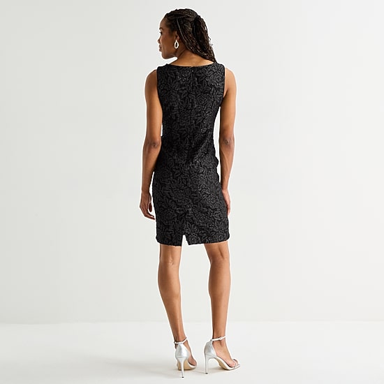 Brianna Milay Womens Round Neck Sleeveless Floral Sheath Dress