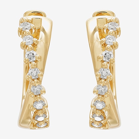 Limited Quantities! Womens 1/6 CT. T.W. Natural White Diamond 14K Gold 14.7mm Hoop Earrings