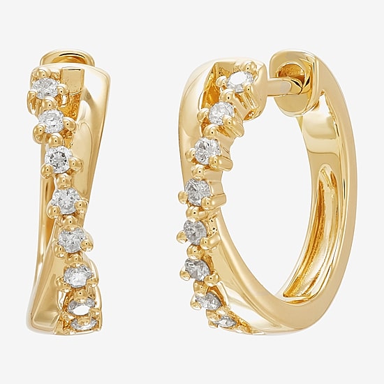 Limited Quantities! Womens 1/6 CT. T.W. Natural White Diamond 14K Gold 14.7mm Hoop Earrings