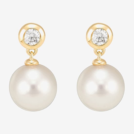 Limited Quantities! Womens 1/5 CT. Genuine White Cultured Freshwater Pearl 14K Gold Drop Earrings