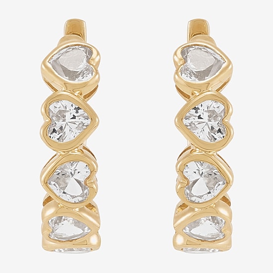 Limited Quantities! Womens Lab Created White Sapphire 14K Gold 14.7mm Heart Hoop Earrings