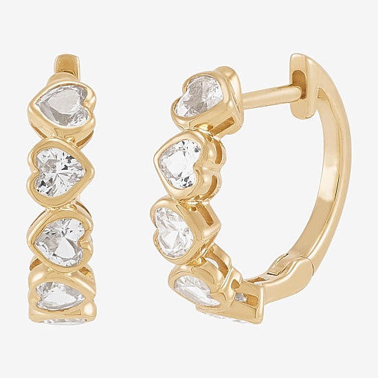 Limited Quantities! Womens Lab Created White Sapphire 14K Gold 14.7mm Heart Hoop Earrings