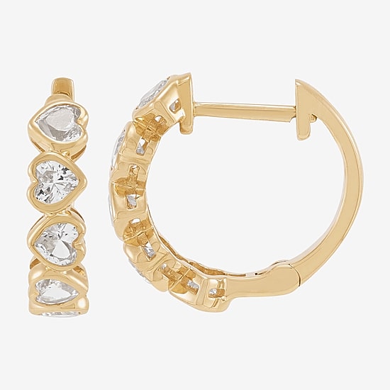 Limited Quantities! Womens Lab Created White Sapphire 14K Gold 14.7mm Heart Hoop Earrings