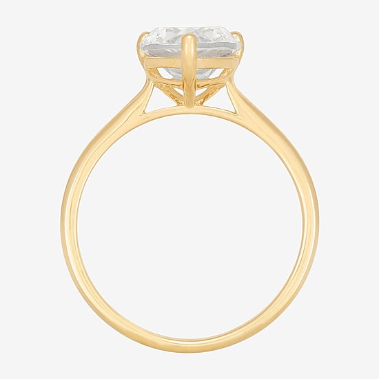 Womens White Cubic Zirconia 10K Gold Pear Solitaire Cocktail Ring