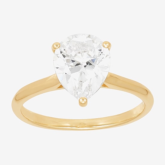 Womens White Cubic Zirconia 10K Gold Pear Solitaire Cocktail Ring