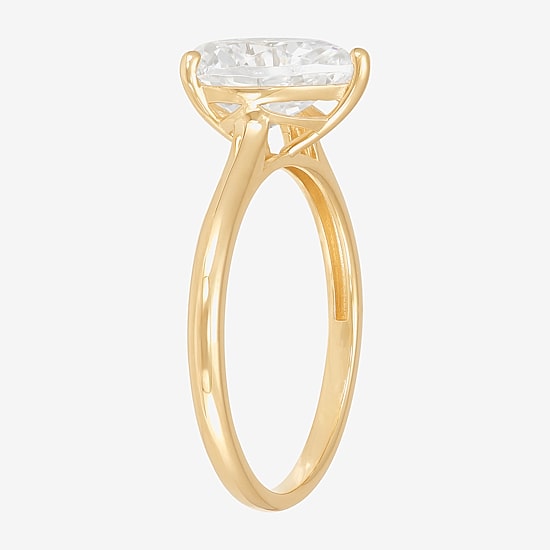 Womens White Cubic Zirconia 10K Gold Pear Solitaire Cocktail Ring