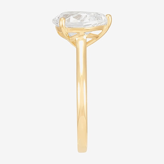 Womens White Cubic Zirconia 10K Gold Pear Solitaire Cocktail Ring