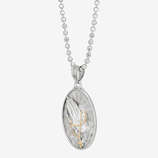 Praying Medal Mens 14K Gold Over Silver Oval 18 Inch Pendant Necklace