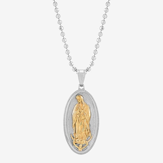 Mens Sterling Silver Oval 18 Inch Pendant Necklace