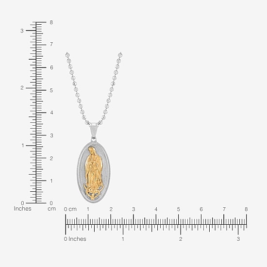 Mens Sterling Silver Oval 18 Inch Pendant Necklace