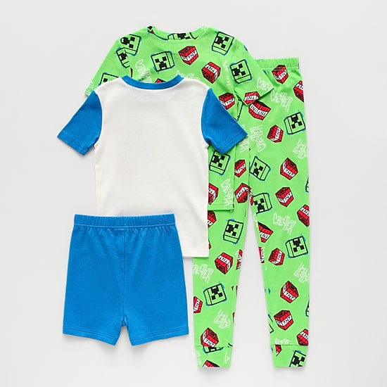 Little & Big Kid Boys Minecraft Crew Neck Short Sleeve 4-pc. Pajama Set