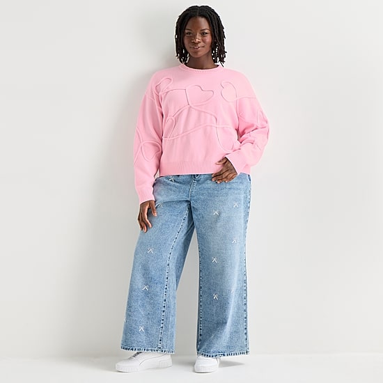 Forever 21 Juniors Plus Womens Crew Neck Long Sleeve Pullover Sweater