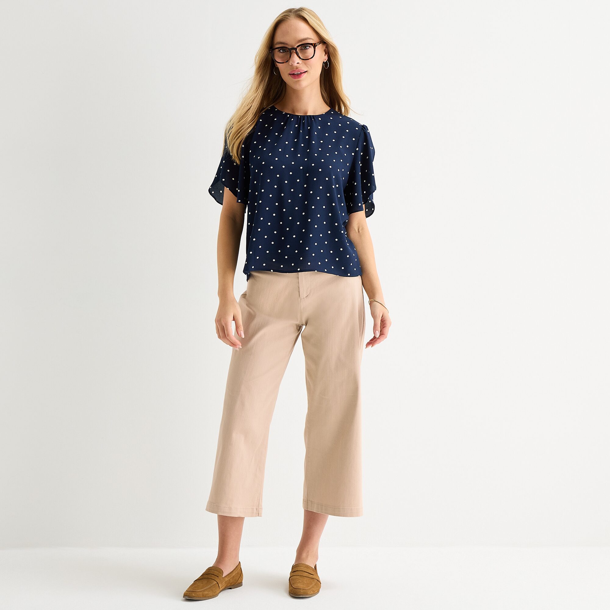 Liz Claiborne Womens Round Neck Short Sleeve Blouse