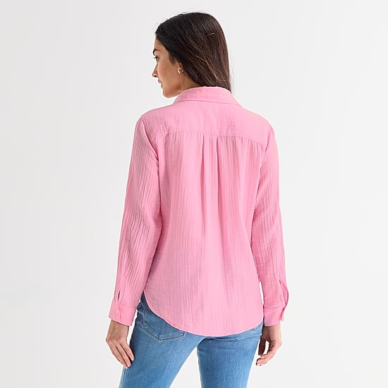 St. John's Bay Womens Long Sleeve Relaxed Fit Button-Down Shirt