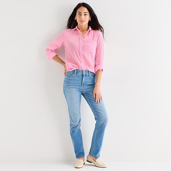St. John's Bay Womens Long Sleeve Relaxed Fit Button-Down Shirt