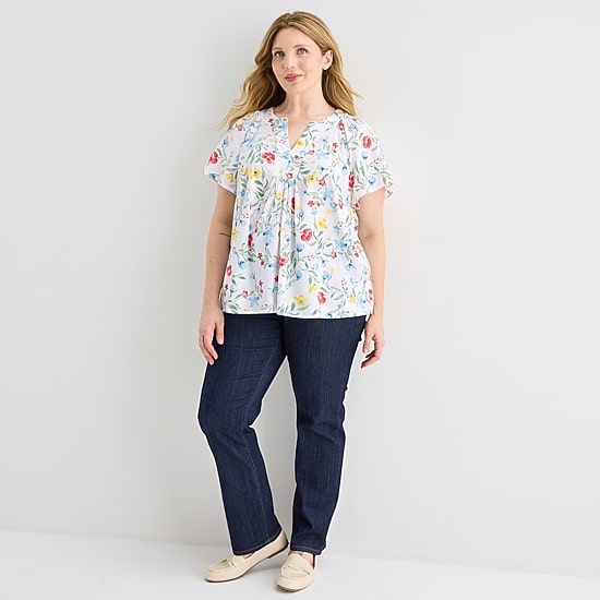 St. John's Bay Womens Plus V Neck Short Sleeve Blouse