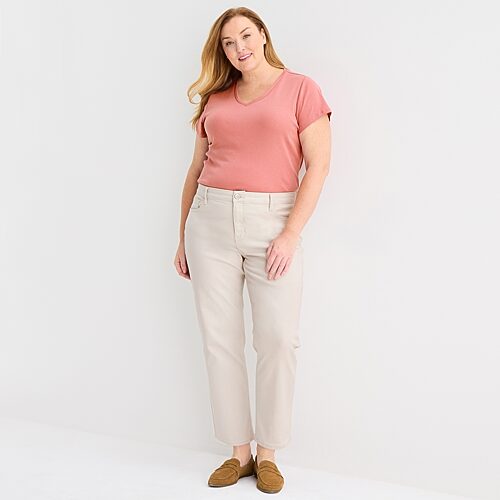 Liz Claiborne Womens - Plus High Rise Cropped Jean In Sand