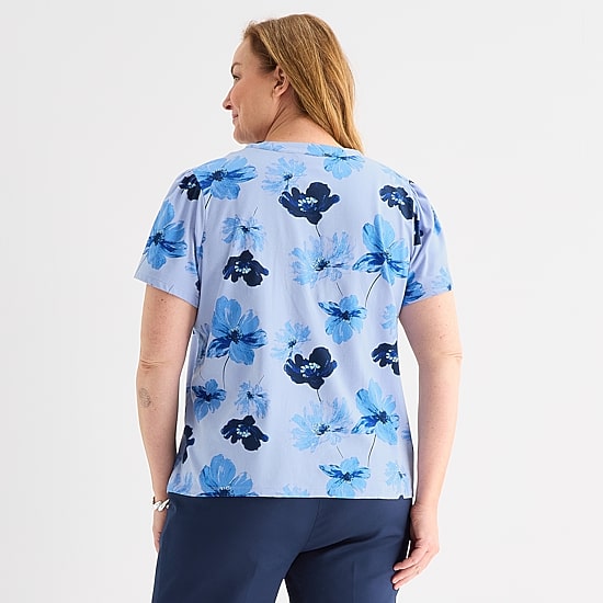 Liz Claiborne Womens Plus Split Crew Neck Short Sleeve Blouse