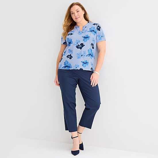Liz Claiborne Womens Plus Split Crew Neck Short Sleeve Blouse