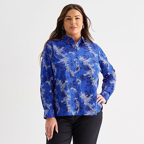 Liz Claiborne Womens Plus Long Sleeve Dress Shirt In Blue