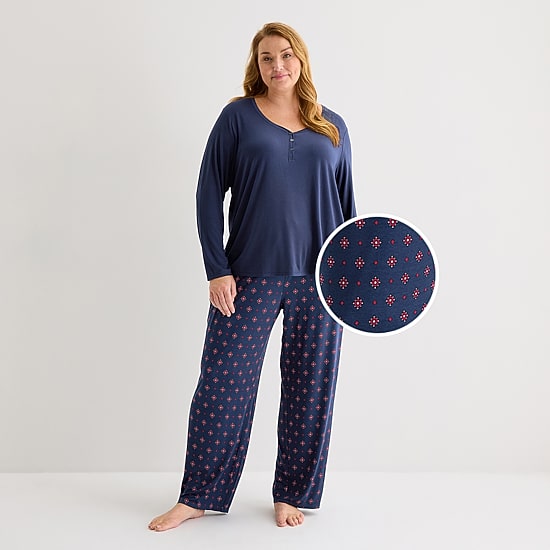 Liz Claiborne Cool and Calm Womens Long Sleeve 2-pc. Pajama Set