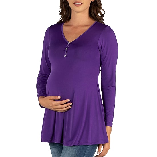 24seven Comfort Apparel Maternity Womens Henley Neck Long Sleeve Tunic Top