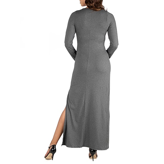 24seven Comfort Apparel Womens Maternity Round Neck Long Sleeve Fitted Maxi Dress