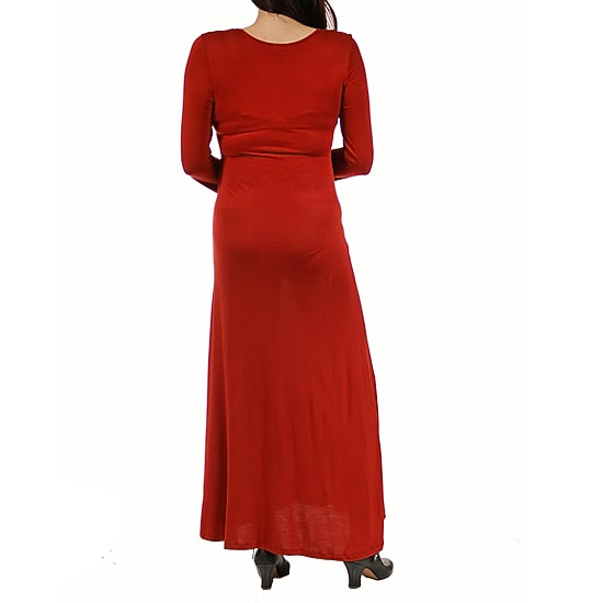 24seven Comfort Apparel Womens Maternity Scoop Neck Long Sleeve Maxi Dress