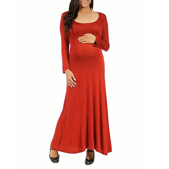 24seven Comfort Apparel Womens Maternity Scoop Neck Long Sleeve Maxi Dress