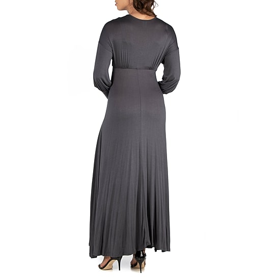24seven Comfort Apparel Womens Maternity V Neck Long Sleeve Fitted Maxi Dress