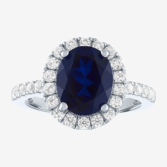 Womens Lab Created Blue Sapphire Sterling Silver Cocktail Ring