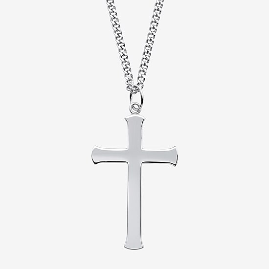 Mens Sterling Silver Cross 24 Inch Pendant Necklace