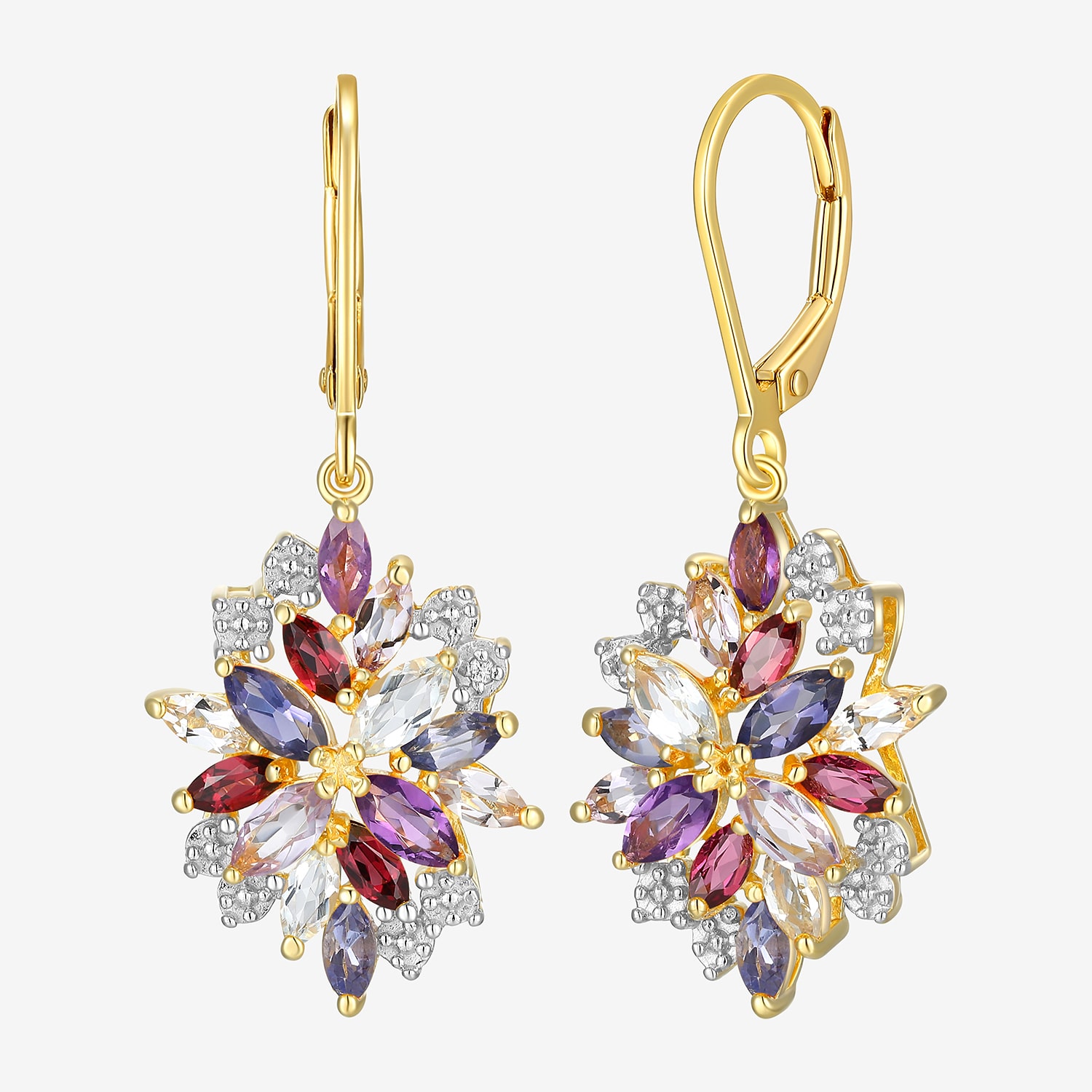 Womens Genuine Purple Amethyst 18K Gold Over Silver Drop Earrings