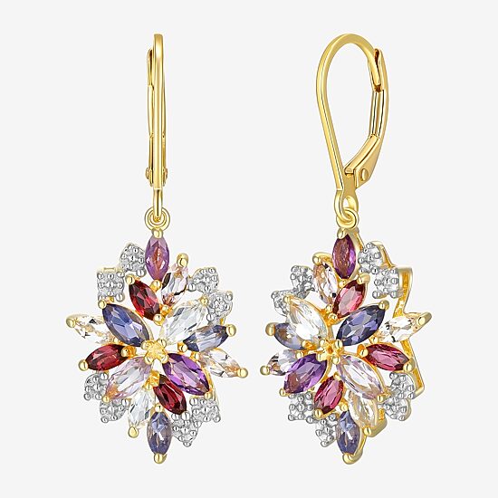 Womens Genuine Purple Amethyst 18K Gold Over Silver Drop Earrings