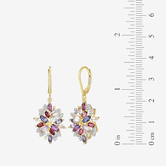 Womens Genuine Purple Amethyst 18K Gold Over Silver Drop Earrings