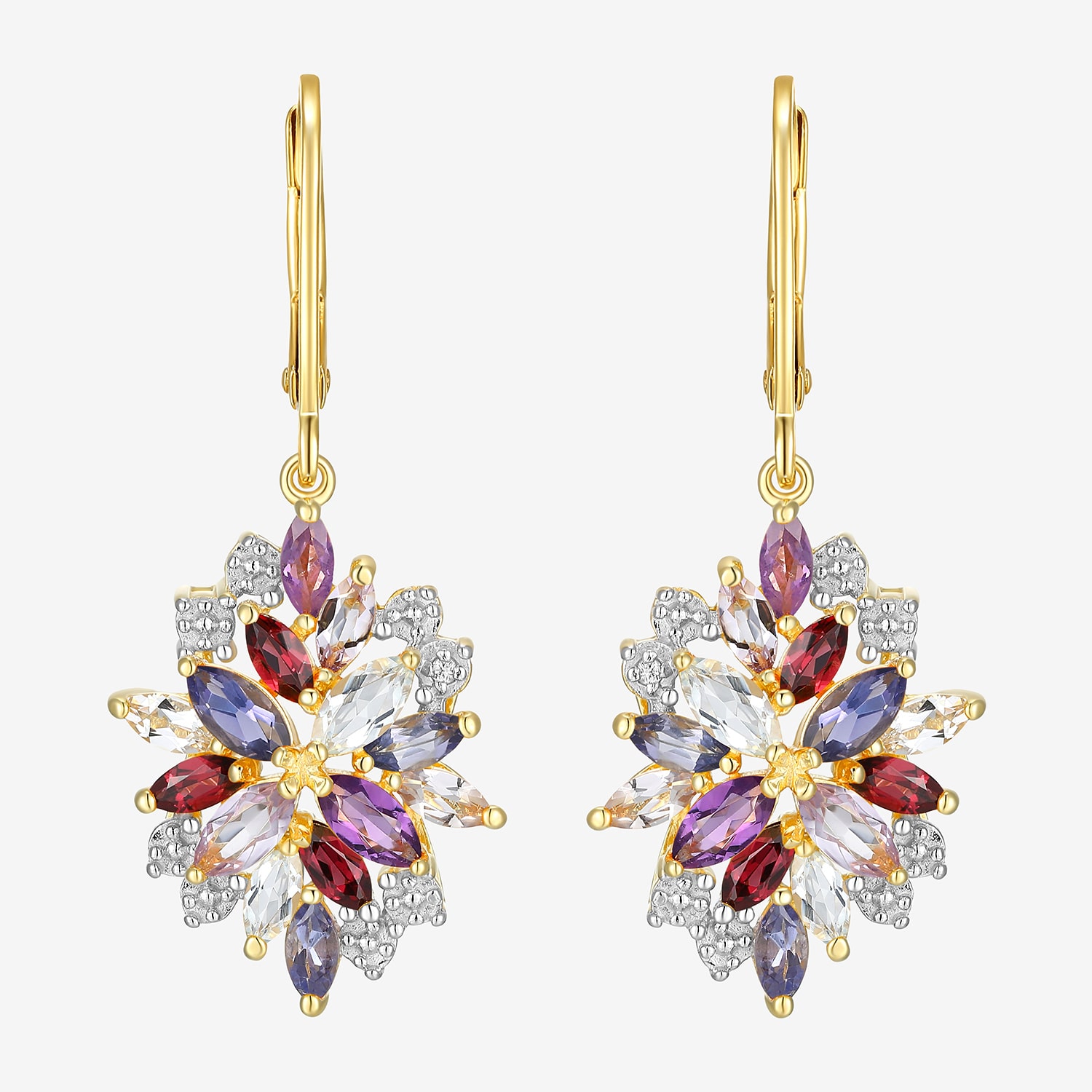 Womens Genuine Purple Amethyst 18K Gold Over Silver Drop Earrings